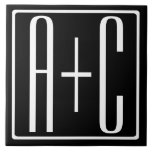 Azulejo Blanco y negro | Iniciales de parejas<br><div class="desc">Perfecto para un monograma doble o incluso un logotipo. ¡Gracias por tu compra!</div>