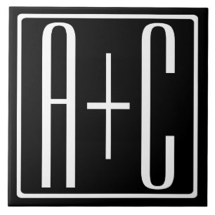 Azulejo Blanco y negro   Iniciales de parejas