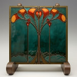 Azulejo Bloom de ámbar radiante<br><div class="desc">Sumérjase en su casa con la belleza intemporal de la tela cerámica Radiant Amber Bloom, una obra de arte impresionante impresa por Zazzle. Esta baldosa de cerámica plana, sin rasgos grabado en relieve, muestra un fascinante diseño Art Nouveau con intrincados patrones florales en vivos tonos ámbar sobre un fondo de...</div>