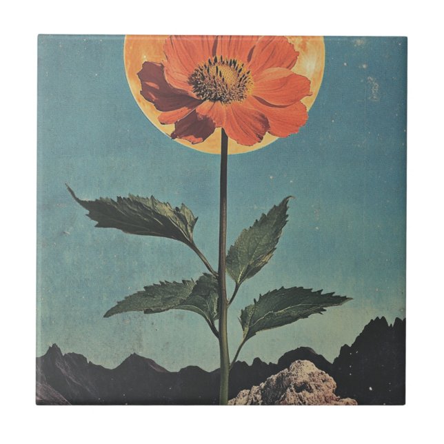 Azulejo Bloom Naranja iluminado por luna - Encanto Boho vi (Frente)