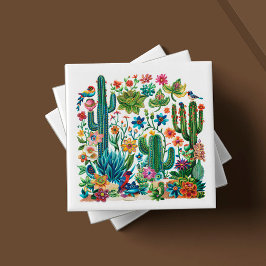 Azulejo Blooms del desierto Cacti Crescendo