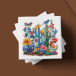 Azulejo Blooms del desierto Saguaro Serenade<br><div class="desc">Bienvenidos al arte de 'Blooms del Desierto Saguaro Serenade', uno de los seis diseños cautivadores de cerámica de nuestra preciada colección. Cada baldosa es una representación artesanal del vibrante ecosistema del desierto, con un exuberante conjunto de cactus, flores y fauna representada en un caleidoscopio de colores ricos y táctiles. La...</div>