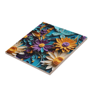 Azulejo Blooms Eternos: Atractiva obra de papel floral sob