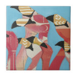Azulejo Bloque de flamencos<br><div class="desc">"Flock of Flamingoes II" de Jennifer Rutledge. Presenta un grupo de flamencos con texturas variables aplicadas.</div>