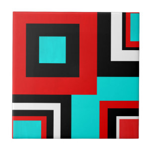 Azulejo Bloque geométrico Aqua Red Black White