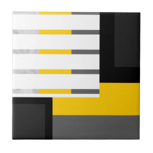 Azulejo Bloque geométrico blanco y negro gris amarillo