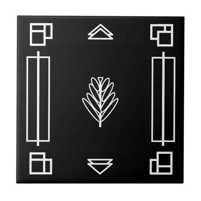 Azulejo Bloques Art Deco en mosaico de cerámica en blanco  (Frente)