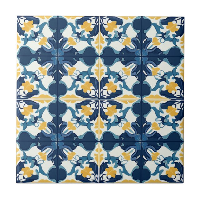 Azulejo Blue and Gold Pattern Ceramic Tile (Frente)