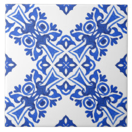 Azulejo Blue and White Mediterranean Patterned