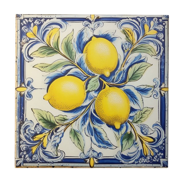 Azulejo Blue and Yellow Lemon Decorative Tile (Frente)