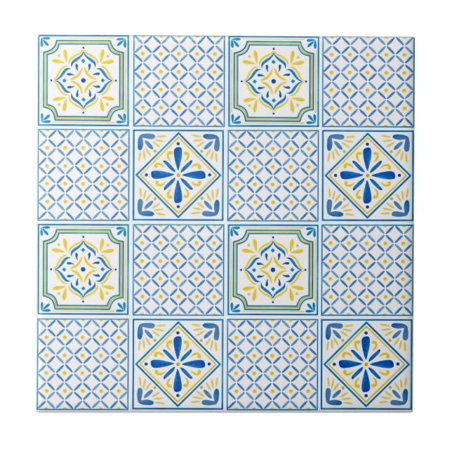 Azulejo Blue and Yellow Mediterranean Italian Tile (Frente)