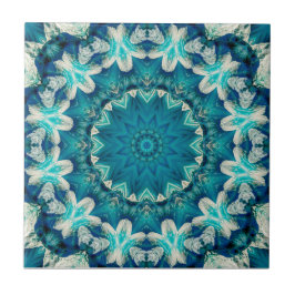 Azulejo Blue Aqua Mandala Rosette Retro Hippie