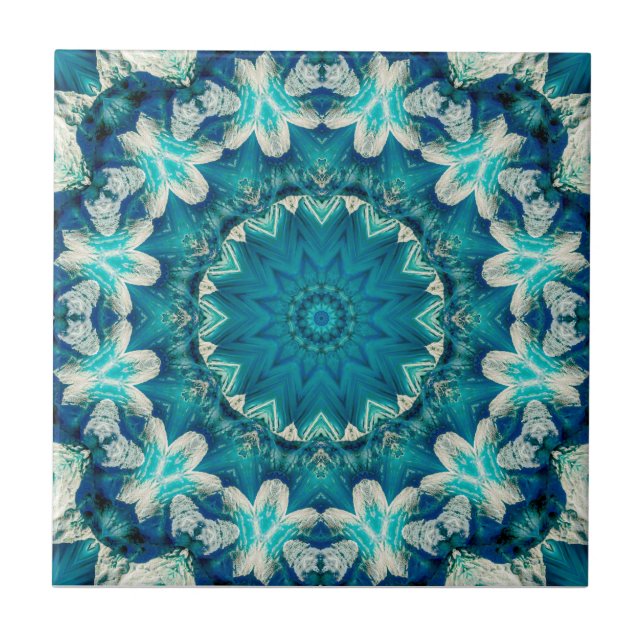 Azulejo Blue Aqua Mandala Rosette Retro Hippie (Frente)