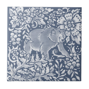 Azulejo Blue Bear Woodland Forest Animal Faces R