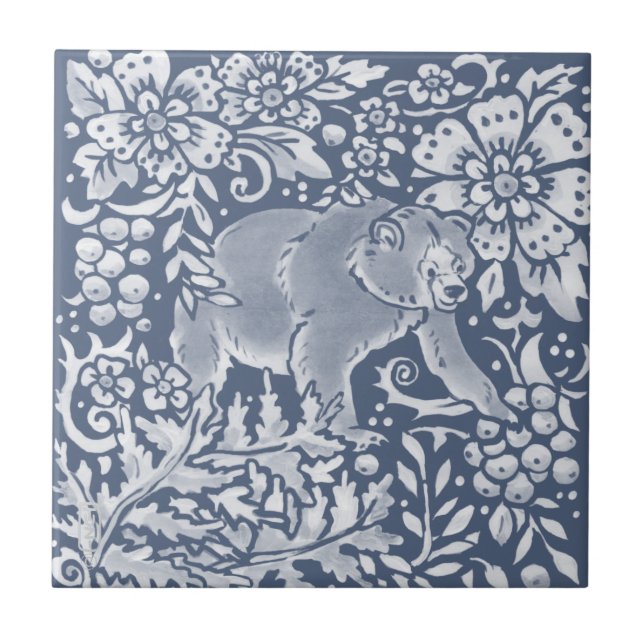 Azulejo Blue Bear Woodland Forest Animal Faces R (Frente)