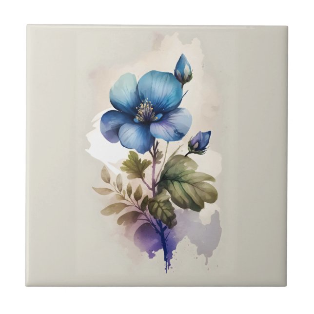 Azulejo Blue Bell Watercolor Floral Kitchroom (Frente)