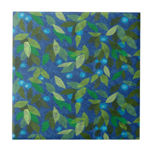 Azulejo Blue Berries Patrón floral mínimo Botánica simple
