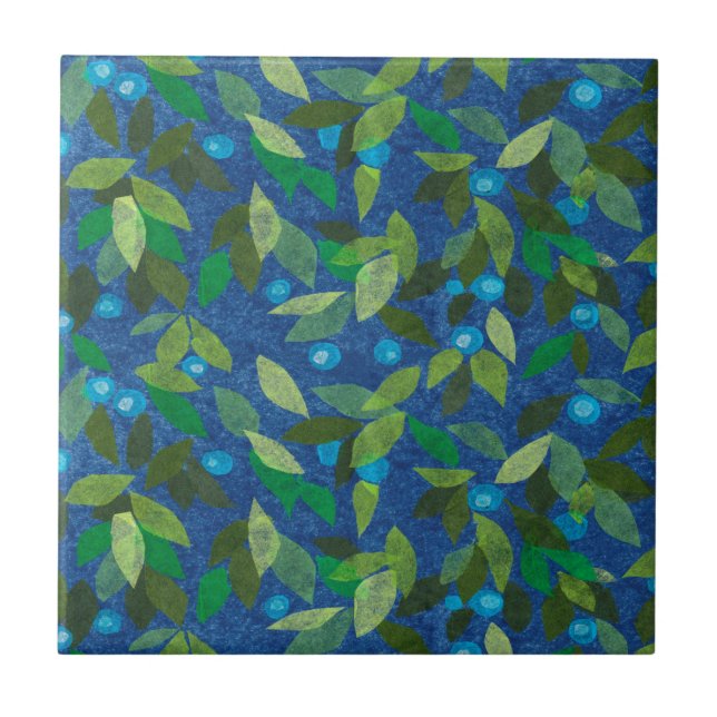Azulejo Blue Berries Patrón floral mínimo Botánica simple (Frente)