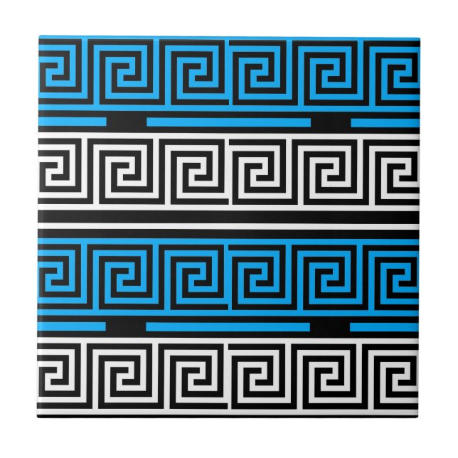 Azulejo Blue Black White Greek Key Fret Pattern Design  (Frente)