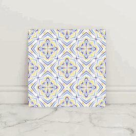Azulejo Blue Blossom Elegant Mediterranean Floral Mosaic 