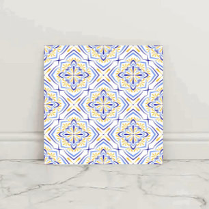 Azulejo Blue Blossom Elegant Mediterranean Floral Mosaic