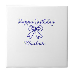 Azulejo Blue bow CUTIE AGREGAR NOMBRE DE BEBÉ feliz cumple