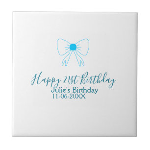 Azulejo Blue bow happy 21ᵉʳ cumpleaños date