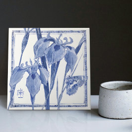 Azulejo Blue Butterfly Lily Wall Decoración Art Nouveau Li
