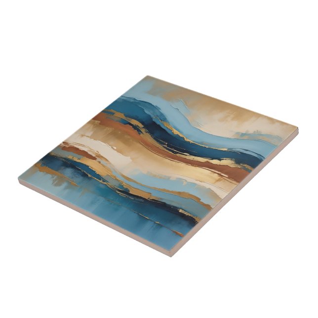 Azulejo Blue copper and gold waves (Lado)