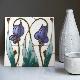 Azulejo Blue Crocus Wall Decoración Art Nouveau Art Deco