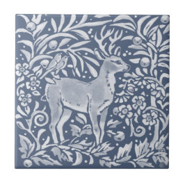 Azulejo Blue Deer Buck Birds Woodland Forest Animal Ornate