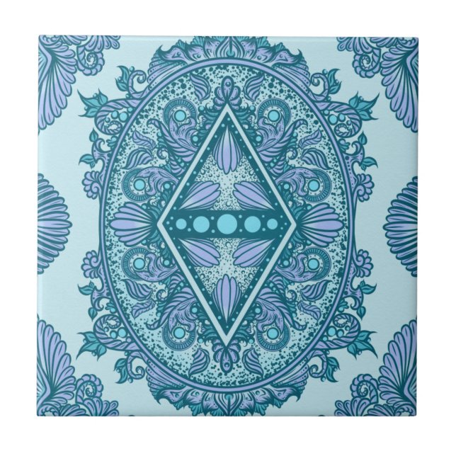 Azulejo Blue Diamond Mandala | Ornate Turquoise & Lavender (Frente)