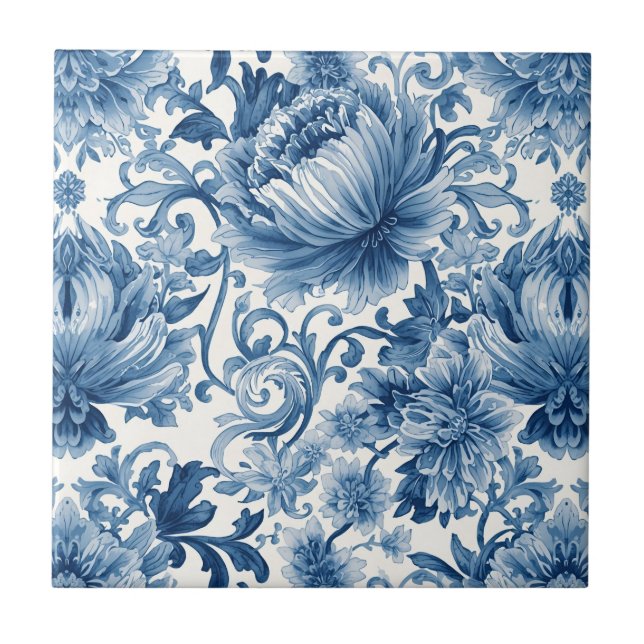 Azulejo Blue Dreams | Floral Watercolor Chinoiserie White (Frente)