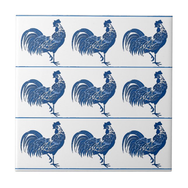 Azulejo Blue Dutch Roosters Ceramic Tile (Frente)