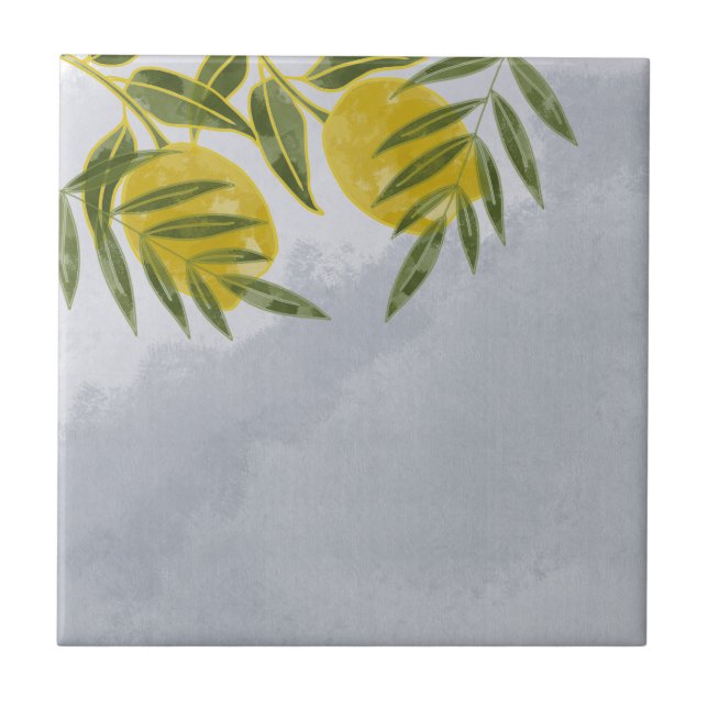 Azulejo Blue Elegant Botanical Lemon (Frente)