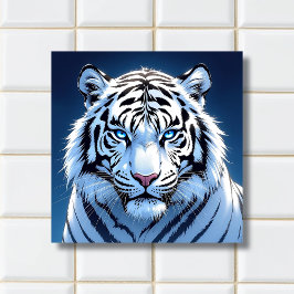 Azulejo Blue eyed White Tiger Ai Art