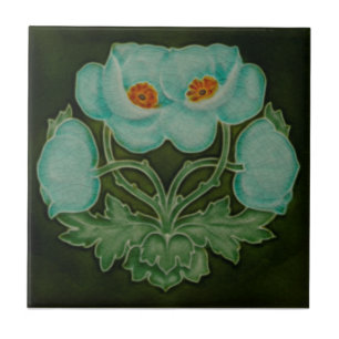 Azulejo Blue Floral Art Nouveau Repro Pilkington 1910