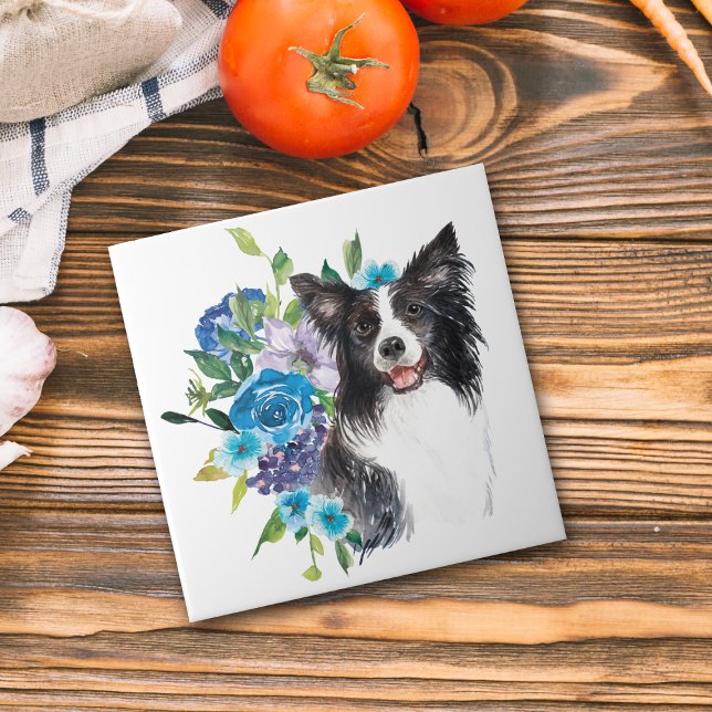 Azulejo Blue Floral Bouquet Border Collie (Subido por el creador)