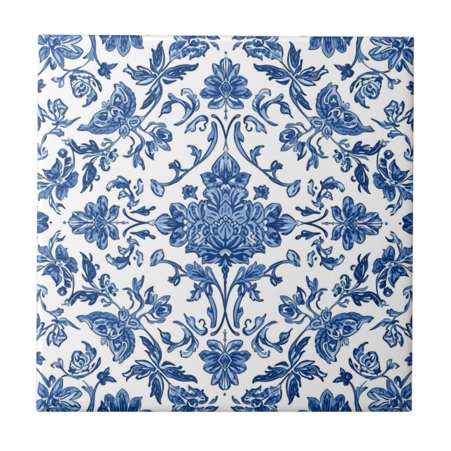 Azulejo Blue Floral Chinoiserie White Watercolor (Frente)