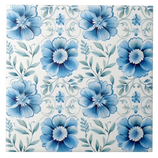 Azulejo Blue Floral Mediterrean Elegant (Frente)