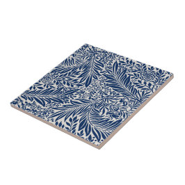 Azulejo blue floral pattern with diverse leaves & blossoms