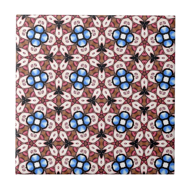 Azulejo Blue Floral Pink and Brown  (Frente)