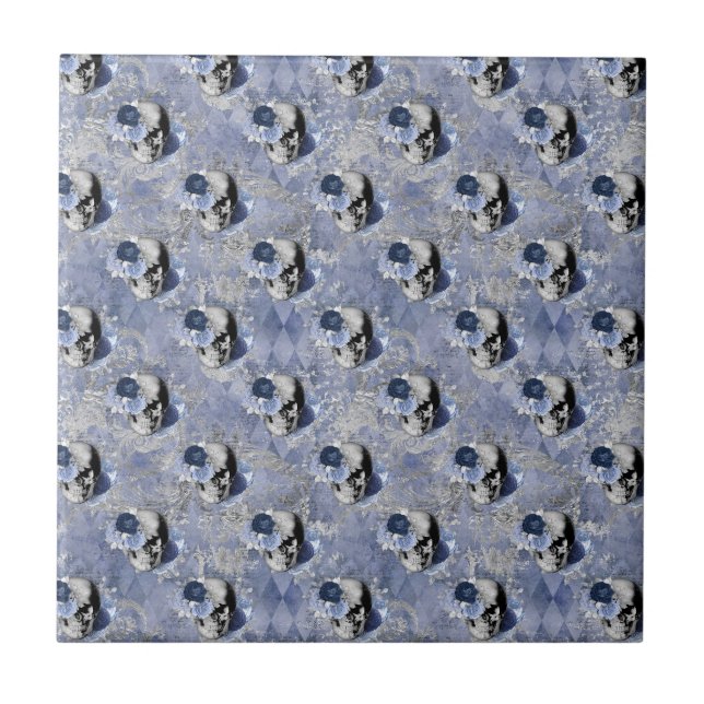 Azulejo Blue Floral Skull Series Design 2 (Frente)