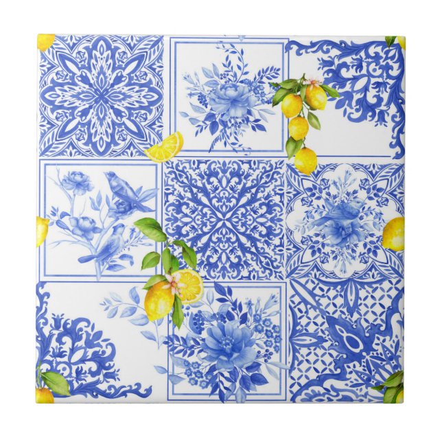 Azulejo Blue flowers,blue china,porcelain,birds    (Frente)