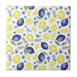 Azulejo Blue French Country Lemon Pattern