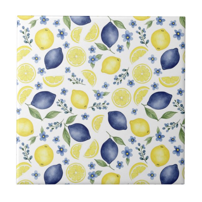 Azulejo Blue French Country Lemon Pattern (Frente)