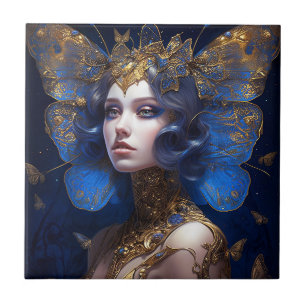 Azulejo Blue Gold Fairy Fantasy Art