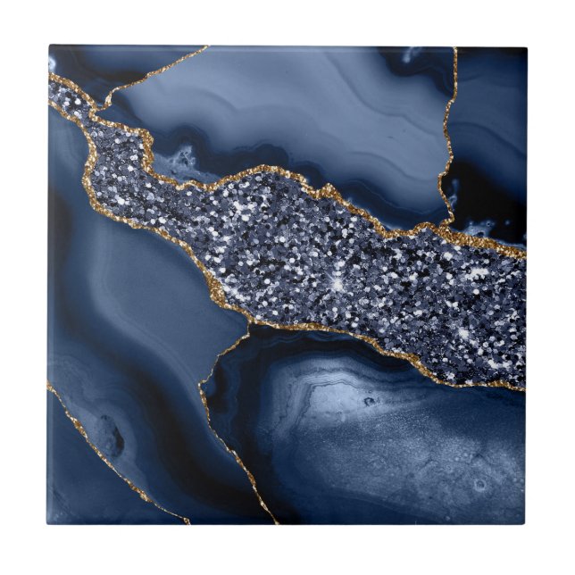 Azulejo Blue Gold Marble Agate moderno baño de cocina (Frente)