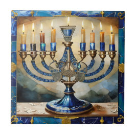 Azulejo Blue Hanukkah Menorah