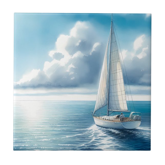 Azulejo Blue Horizon Solitary Sailboat (Frente)